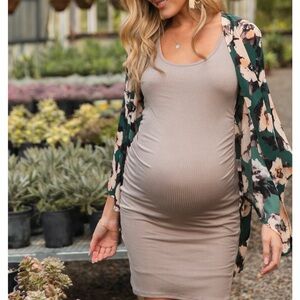 Pink blush Sleeveless Ribbed Fitted Maternity Dress in “mocha”